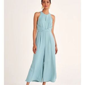 Paisie, Teal Detailed waist Halterneck jumpsuit.